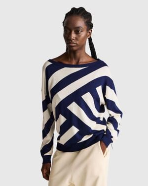 Benetton Benetton, Pull Rayé Régimentaire, Taille, Bleu Foncé, Femme - Noir