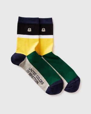 Benetton Benetton, Calcetines De Jacquard, Talla, Amarillo, Mujer - Negro