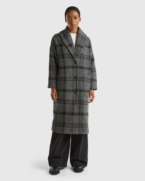 Benetton Benetton, Jacquard Check Coat, , Dark - Black