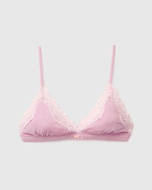 Benetton Benetton, Triangel-Bh Aus Seidenmischgewebe Mit Spitze, Größe: 4° Damen - Schwarz