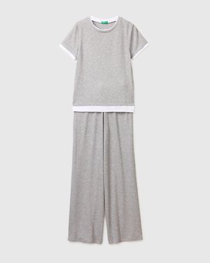 Benetton Benetton, Ribbed Viscose Pyjamas - Black