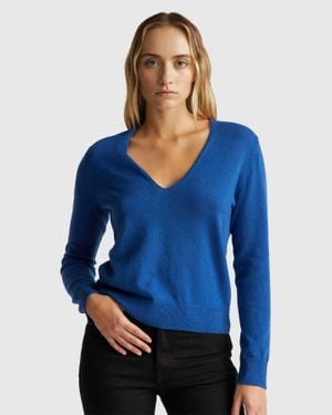 Benetton Benetton, Maglione Blu Con Scollo A V