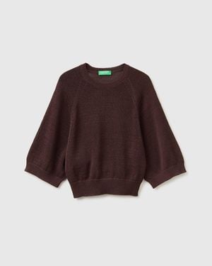 Benetton Benetton, Oversize-Pullover Aus Leinenmischung, Größe, Braun, Damen - Schwarz