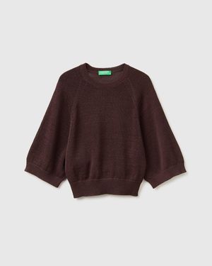 Benetton Benetton, Pull Oversize En Lin Mélangé, Taille, Marron, Femme - Noir