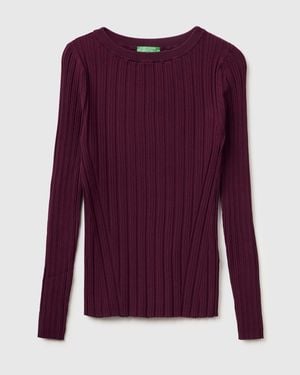 Benetton Benetton, Fitted Ribbed Jumper - Purple