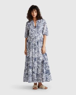 Benetton Benetton, Abito Con Stampa Tropicale, Blu, Donna - Nero