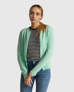 Benetton Benetton, Hellgrüner Cardigan Mit Rundhalsausschnitt Aus Reiner Merinowolle, Größe, Hellgrün, Damen