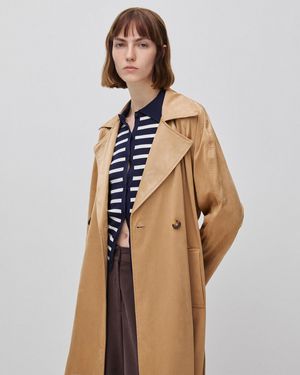 Benetton Benetton, Trench Lungo Scamosciato, Taglia, Cammello, Donna - Nero