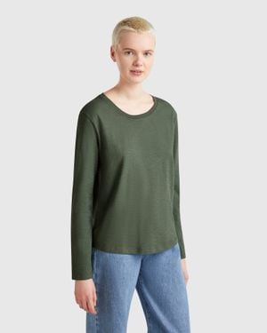 Benetton Benetton, Long Sleeve Light Cotton T-Shirt - Green