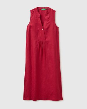 Benetton Benetton, Long Dress 100% Linen - Red