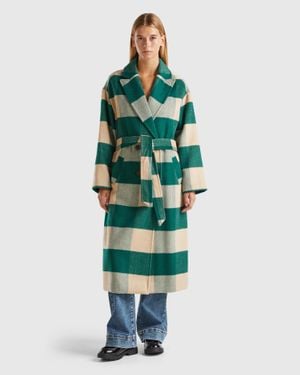 Benetton Benetton, Cappotto Doppiopetto A Quadri, Multicolore, Donna - Verde