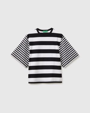 Benetton Benetton, Oversized Striped T-Shirt - Black