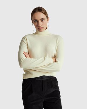 Benetton Benetton, Cream Turtleneck Jumper - Black