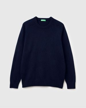Benetton Benetton, Rundhalspullover Aus Reiner Merinowolle, Größe, Dunkelblau, Herren