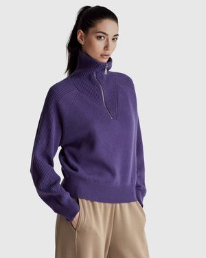 Benetton Benetton, Suéter 100% Lana Con Media Cremallera, Talla, Morado, Mujer