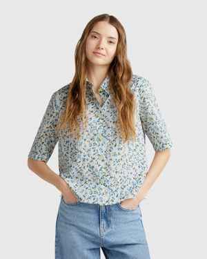 Benetton Benetton, Gemustertes Hemd Aus Leichter Baumwolle, Bunt - Blau