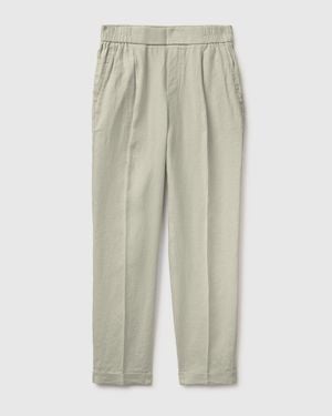 Benetton Benetton, Pantalones Pitillo 100% Lino, Talla, Verde Claro, Mujer - Negro