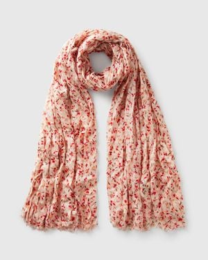 Benetton Benetton, Écharpe En Viscose Fleurie, Crème, Femme - Rouge