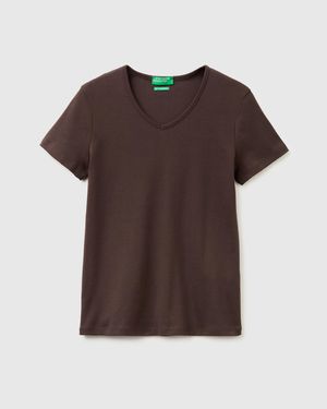 Benetton Benetton, Slim Fit T-Shirt With V-Neck - Black