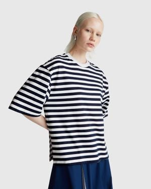 Benetton Benetton, Camiseta De Rayas De Gran Tamaño, Azul Oscuro, Mujer