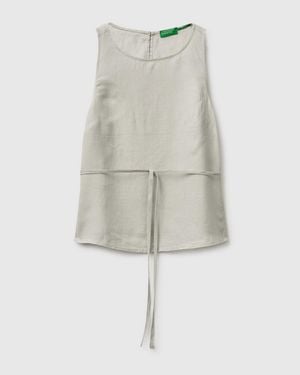 Benetton Benetton, Camiseta Sin Mangas 100% Lino Con Tirante, Talla, Verde Claro, Mujer - Negro