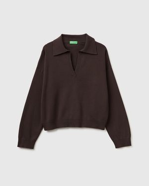 Benetton Benetton, Premium Cotton Polo Neck Jumper - Black