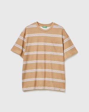 Benetton Benetton, Camiseta De Rayas De Algodón Puro, Talla, Hombre - Negro