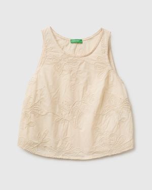 Benetton Benetton, Tank Top With Floral Embroidery - Black