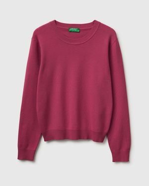 Benetton Benetton, Pflaumenfarbener Trikot-Baumwollpullover, Größe, Pflaume, Damen - Rot
