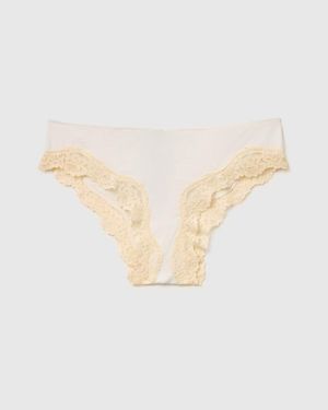 Benetton Benetton, Klassischer Slip Aus Seidenmischgewebe Mit Spitze, Größe, Cremeweiss, Damen - Schwarz