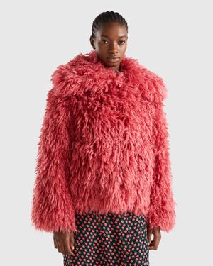 Benetton Cappotto Corto In Pelliccetta Sintetica - Rosso