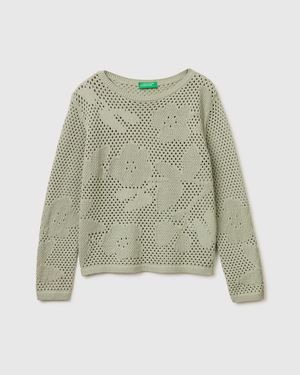 Benetton Benetton, Openwork Jumper With Flowers - Green