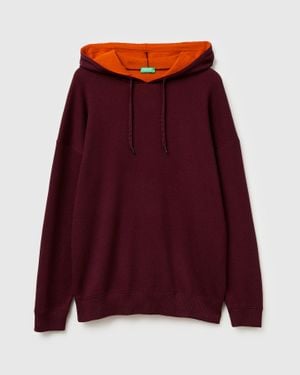 Benetton Benetton, Sudadera Con Capucha De Corte Relajado, Talla, Burdeos, Hombre - Rojo