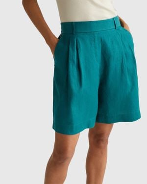 Benetton Benetton, Bermuda 100% Lino, Taglia, Verde Scuro, Donna - Blu