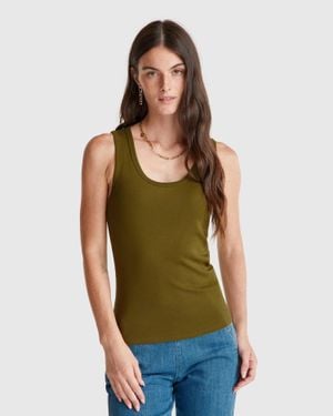 Benetton Benetton, Camiseta Sin Mangas De Algodón Puro Verde, Militar, Mujer - Azul