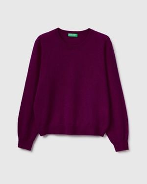 Benetton Benetton, Pull Coupe Décontractée En Pure Laine Mérinos, Taille, Prune, Femme - Violet