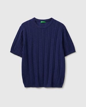 Benetton Benetton, Short-Sleeved Linen Blend Jumper - Blue