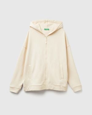 Benetton Benetton, Kapuzenpullover Mit Reißverschluss Aus 100 Baumwolle, Größe, Cremeweiss, Damen - Schwarz