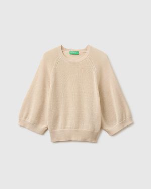 Benetton Benetton, Jersey Extragrande De Mezcla De Lino, Talla, Mujer - Negro