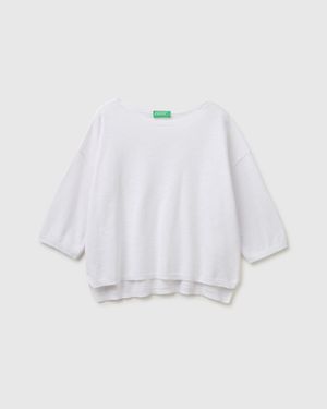 Benetton Benetton, Boxy Fit Linen Blend Jumper - Black