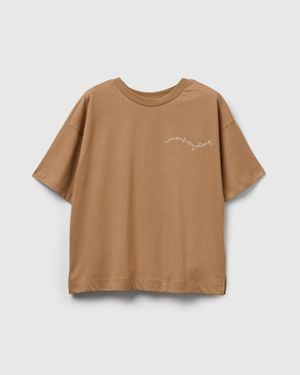 Benetton Benetton, Maglietta Con Stampa Slogan, Taglia, Cammello, Donna - Nero