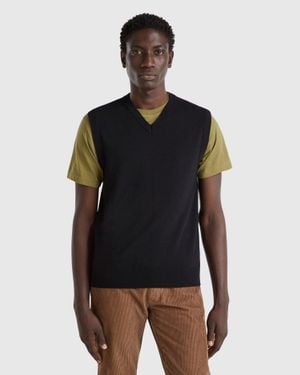 Benetton Benetton, Schwarze Weste Aus Reiner Merinowolle, Größe, Schwarz, Herren