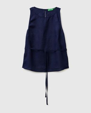 Benetton Benetton, 100% Linen Tank Top With Strap - Blue