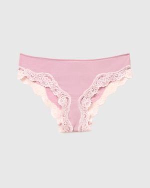 Benetton Benetton, Klassischer Slip Aus Seidenmischgewebe Mit Spitze, Größe, Damen - Schwarz