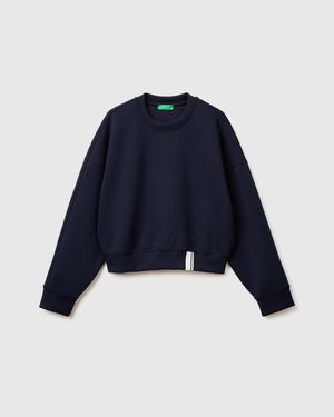 Benetton Benetton, Sudadera De Corte Cuadrado Con Escudo En La Espalda, Talla, Azul Oscuro, Mujer