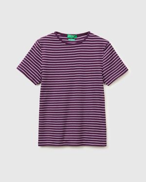 Benetton Benetton, Crew Neck Striped T-Shirt - Purple