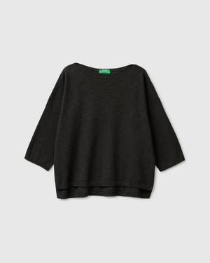 Benetton Benetton, Pullover Aus Leinenmischung - Schwarz