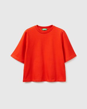 Benetton Benetton, 100% Cotton Boxy Fit T-Shirt - Red