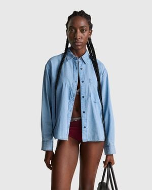 Benetton Benetton, Kurzes Chambray-Hemd, Größe, Hellblau, Damen