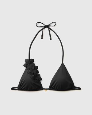 Benetton Benetton, Triangolo Mare Con Applicazione Fiore, Taglia: 4° Nero, Donna